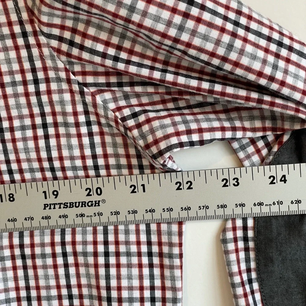 Kenneth Cole Reaction Men's Plaid Long Sleeve‎ Button Down Shirt Elbow Patches L